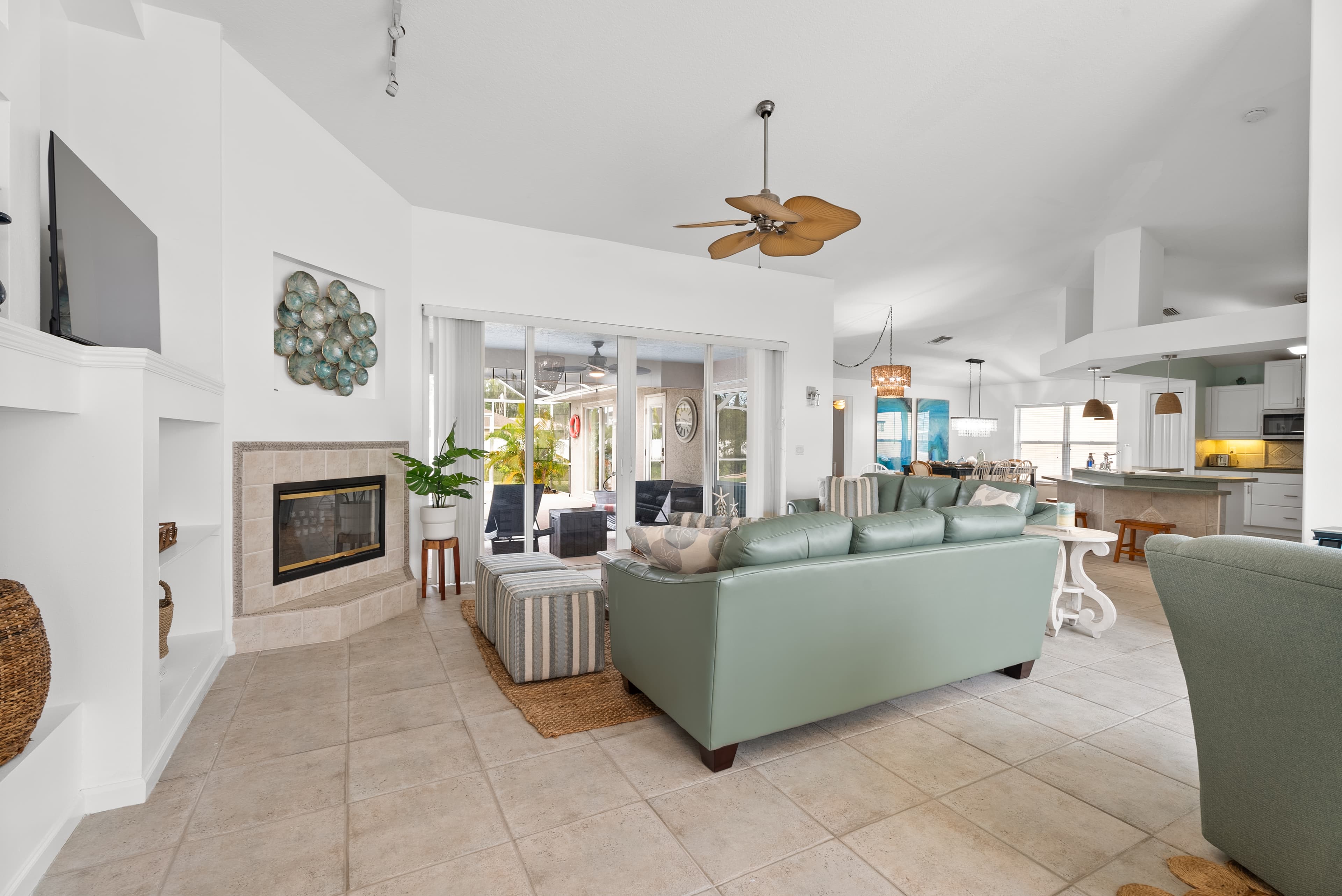 Living room seating area with coastal decor