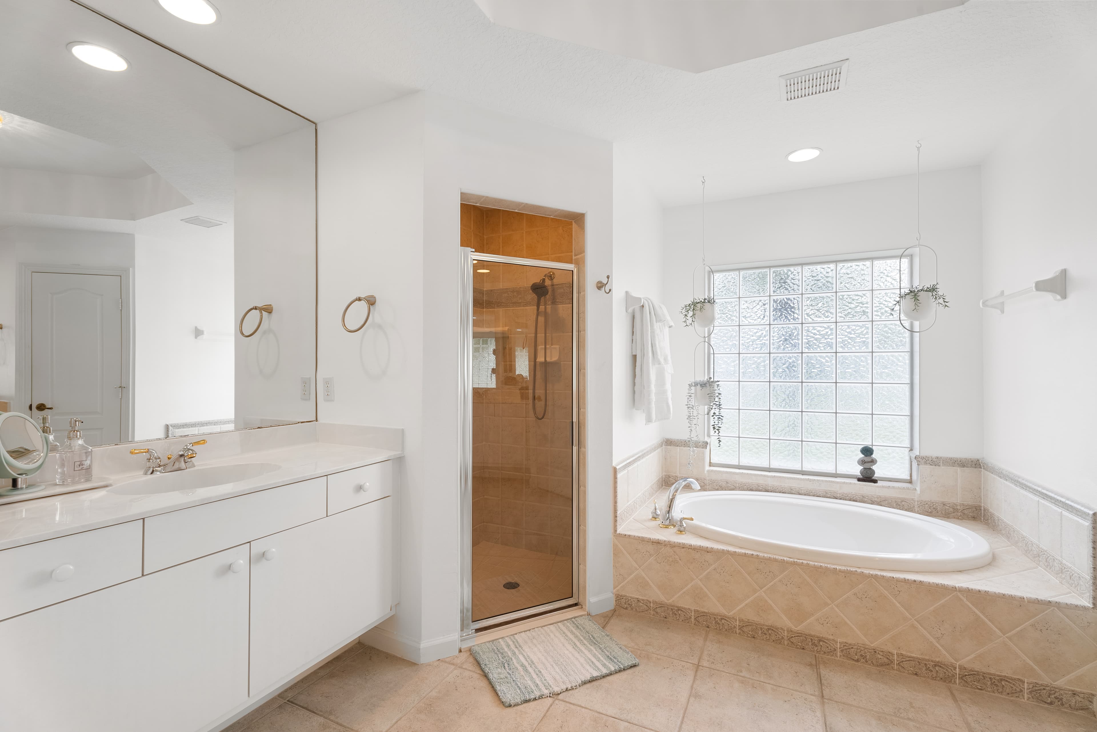 Master bathroom vanity and mirror area